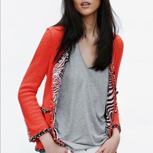 ZARA redorange zebra boucle tweed blazer cardigan
